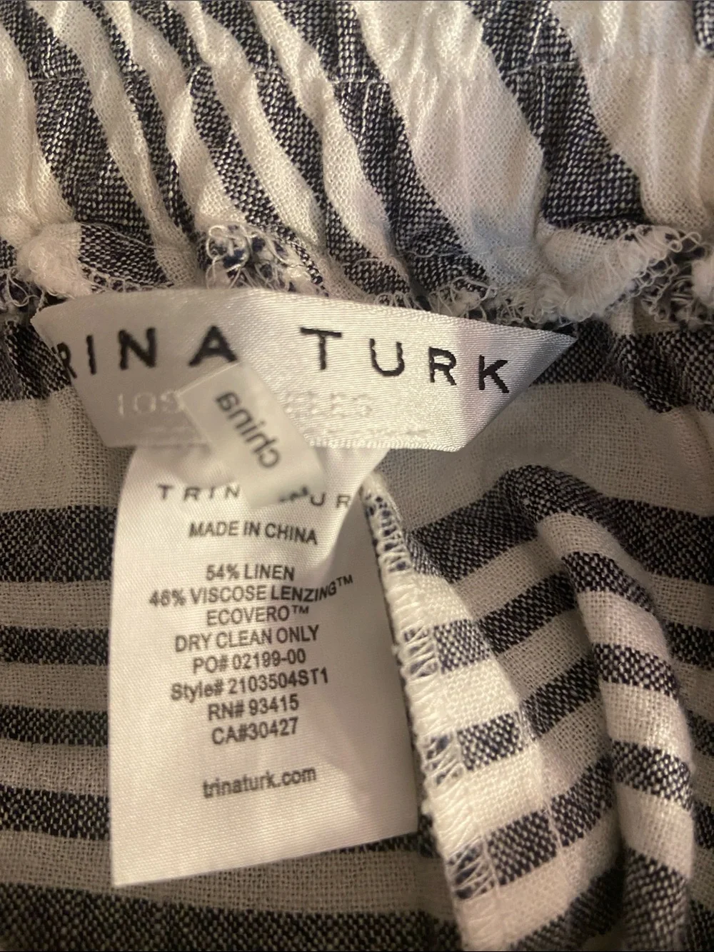 Trina Turk Black and White Striped Linen Blend Wide Leg Pants M